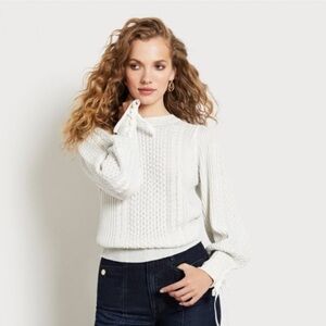 Sam Edelman Chic White Knitted Sweater with Tassel Sleeve